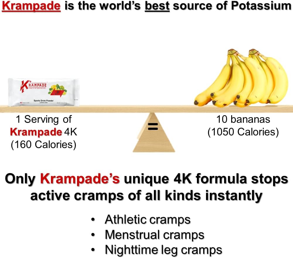 High Potency Krampade Electrolyte Powder with 4000mg Potassium for Instant Cramp Relief and Hydration Boost