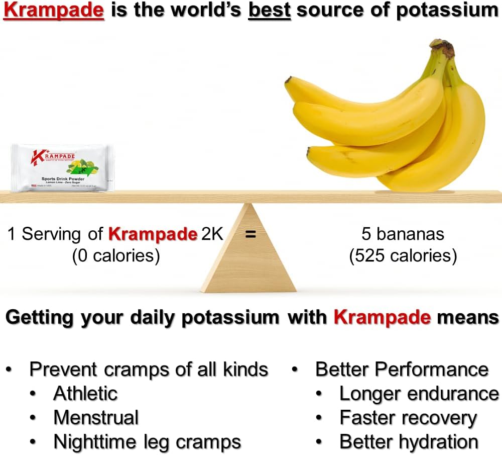 High Potency Krampade Electrolytes Powder for Cramp Relief and Hydration - 2000 mg K+ | Prevent Muscle Cramps with Potassium Supplement