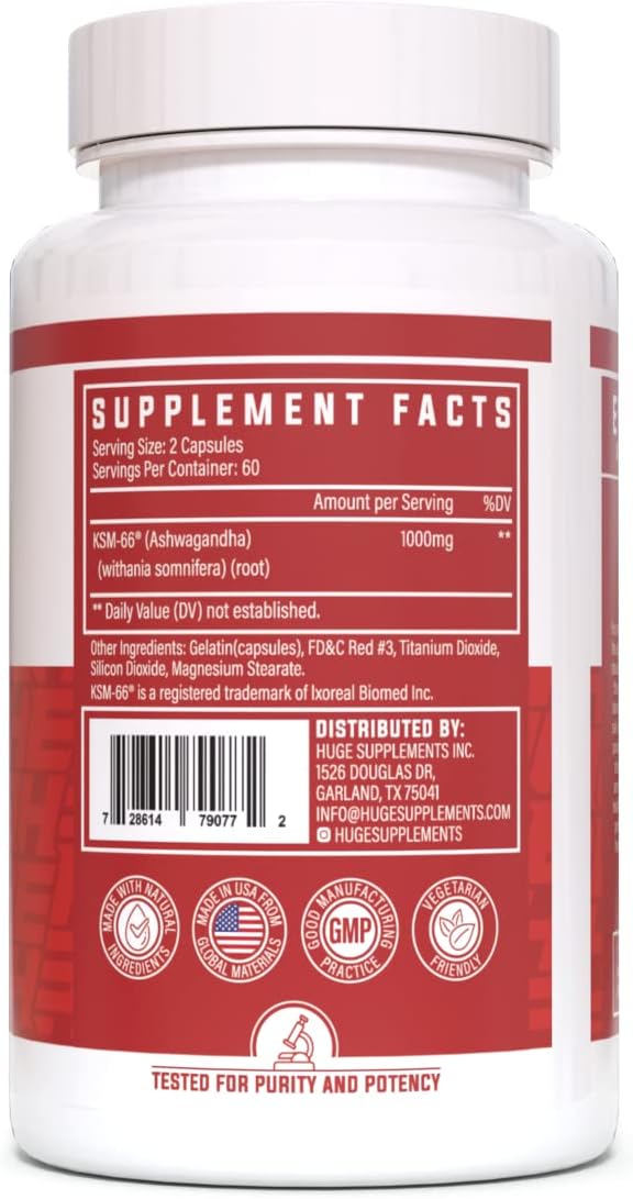 High Potency KSM-66 Ashwagandha Supplements - 1000mg Withanolides, Clinically Studied (120 Capsules)
