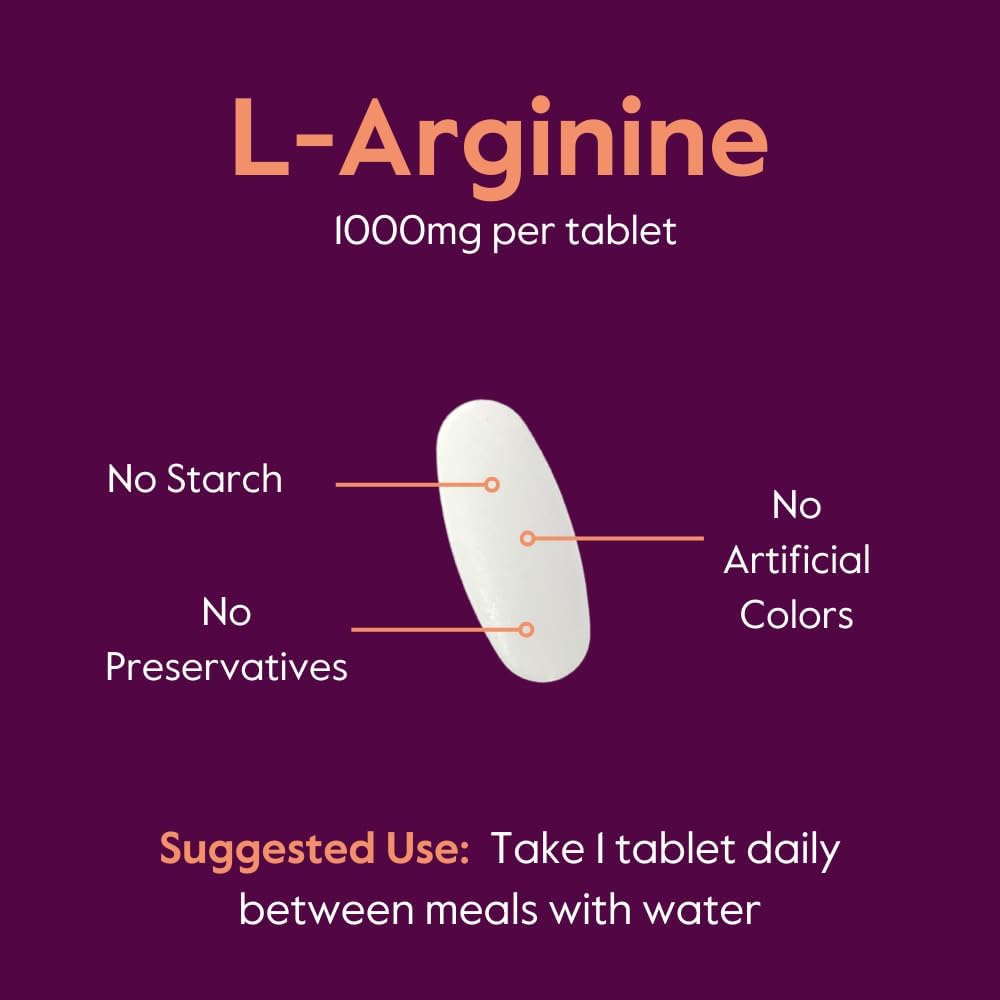 High Potency L-Arginine 1000mg Tablets (480 Count) - Purest Form with 20% More L-Arginine - 2 Pack of 240 Tablets each