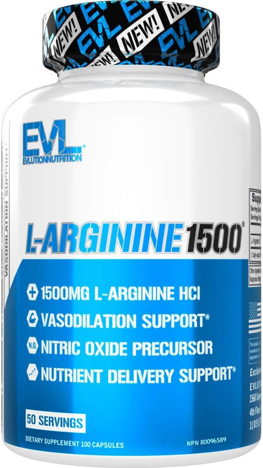 High Potency L-Arginine Supplement for Enhanced Pumps, Energy, Muscle Growth, and Vascularity - 1500mg Nitric Oxide Booster by Evlution Nutrition