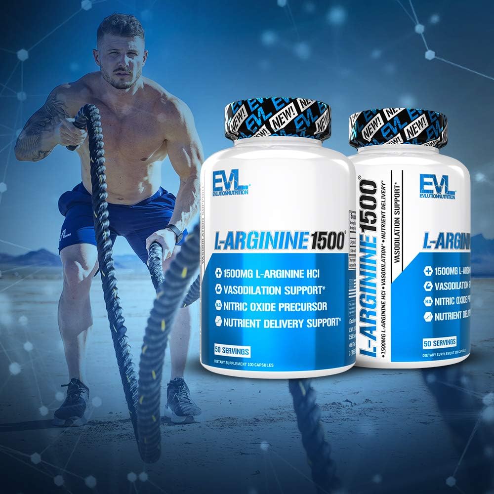 High Potency L-Arginine Supplement for Enhanced Pumps, Energy, Muscle Growth, and Vascularity - 1500mg Nitric Oxide Booster by Evlution Nutrition