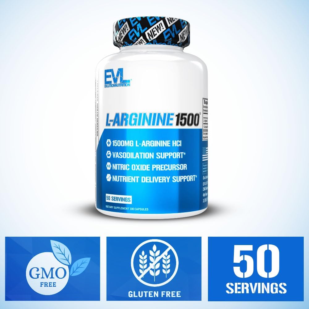 High Potency L-Arginine Supplement for Enhanced Pumps, Energy, Muscle Growth, and Vascularity - 1500mg Nitric Oxide Booster by Evlution Nutrition