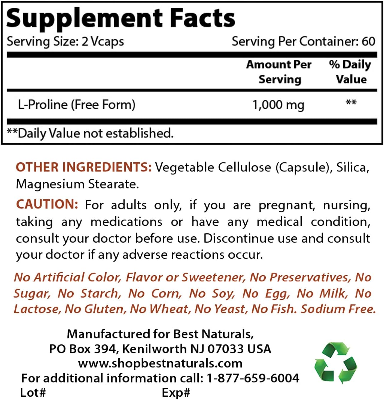 High Potency L-Lysine and L-Proline Supplement - 1000mg & 500mg Capsules for Immune Support and Collagen Production