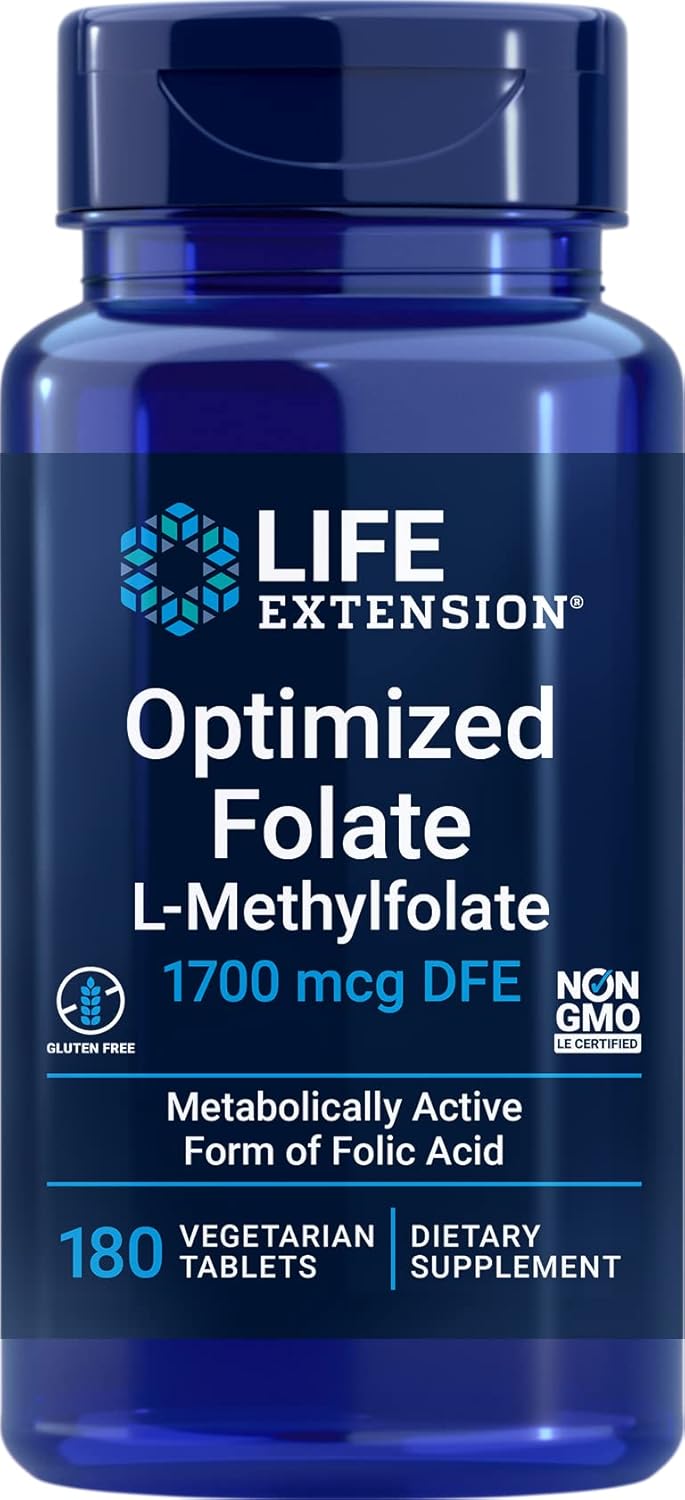 High Potency L-Methylfolate Supplement for Longevity Support - 180 Veg Tablets