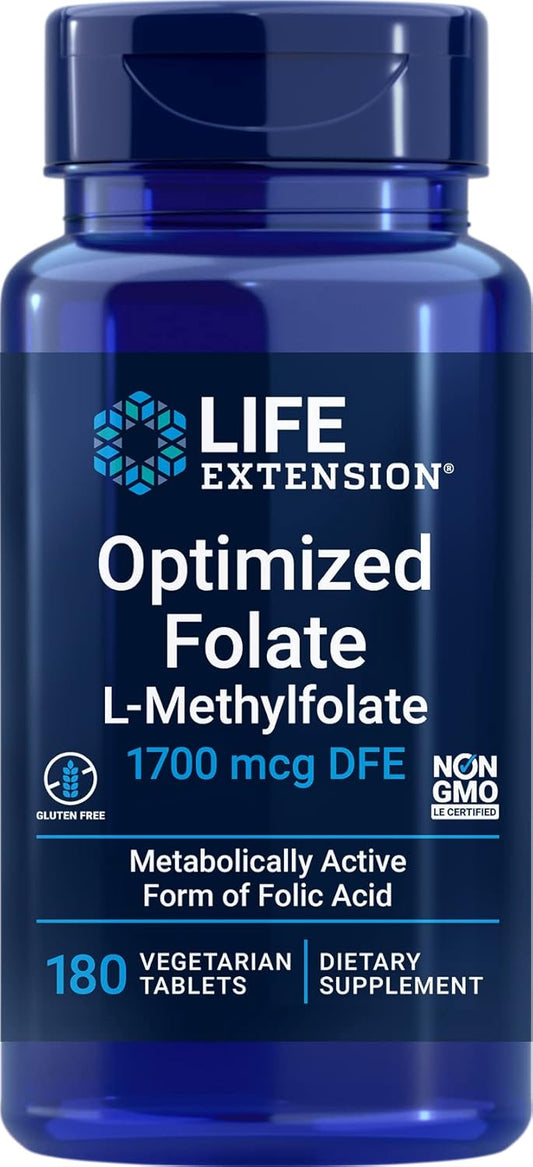 High Potency L-Methylfolate Supplement for Longevity Support - 180 Veg Tablets