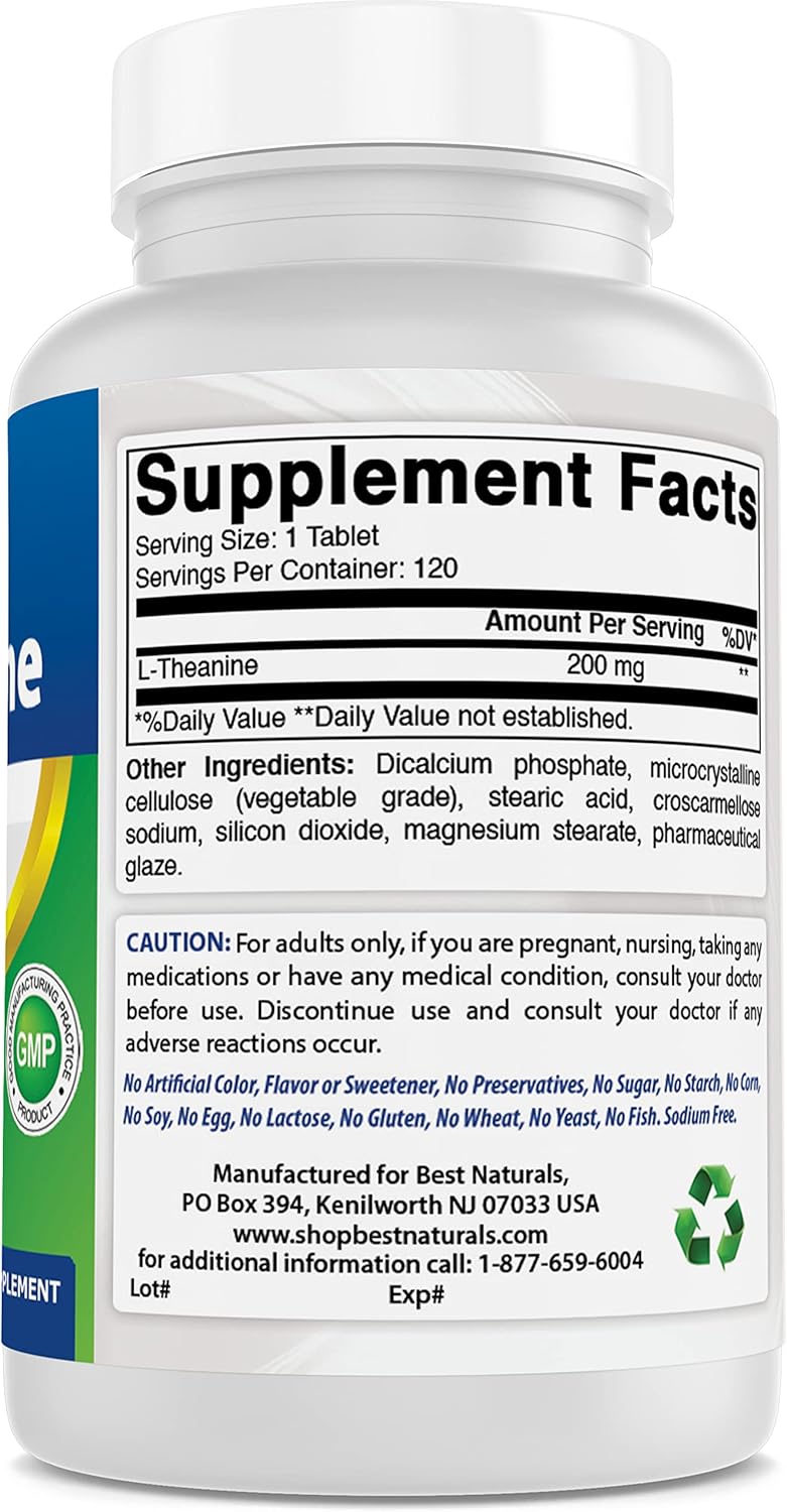 High Potency L-Theanine Tablets - 200mg Per Tablet - Promotes Relaxation - Non-Drowsy Formula - 120 Vegetarian Tablets - Pack of 360 Tablets