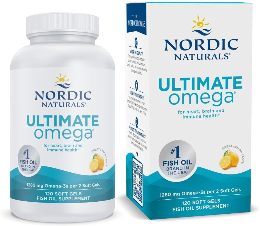 High-Potency Lemon Flavored Omega-3 Fish Oil Soft Gels - 120 Count - 1280mg EPA & DHA - Brain & Heart Health Support - Non-GMO - 60 Servings
