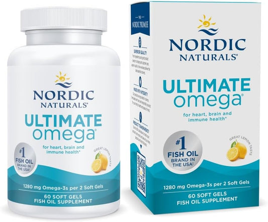 High-Potency Lemon Flavored Omega-3 Fish Oil Soft Gels - 60 Count - 1280mg EPA & DHA - Brain & Heart Health Support - Non-GMO - 30 Day Supply