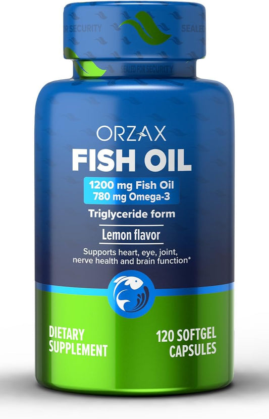 High Potency Lemon Flavored Omega 3 Fish Oil Supplement - 120 Softgels - Heart, Eye, Joint, Nerve & Brain Support - EPA DHA Omega 3 Formula