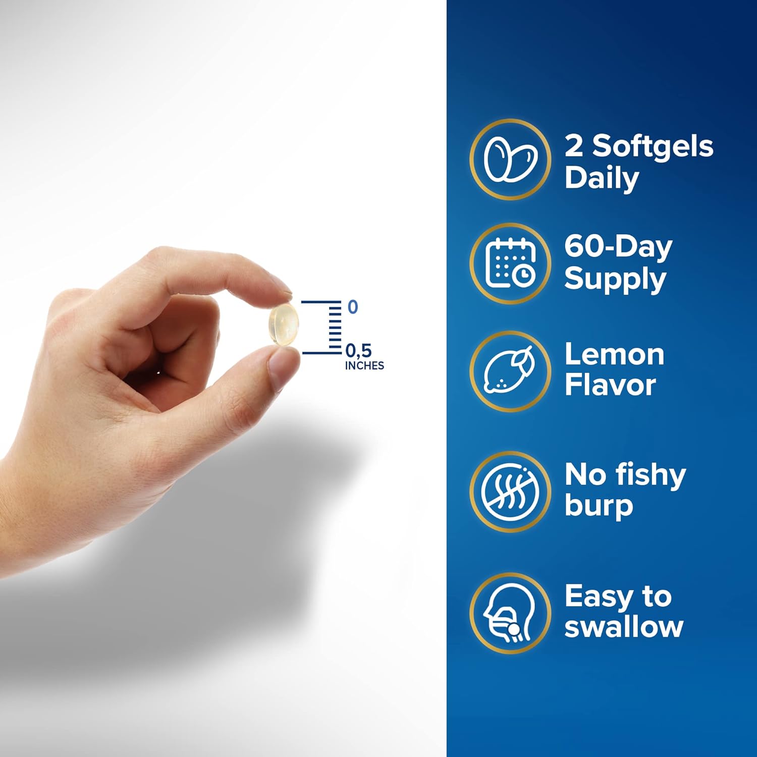 High Potency Lemon Flavored Omega 3 Fish Oil Supplement - 120 Softgels - Heart, Eye, Joint, Nerve & Brain Support - EPA DHA Omega 3 Formula