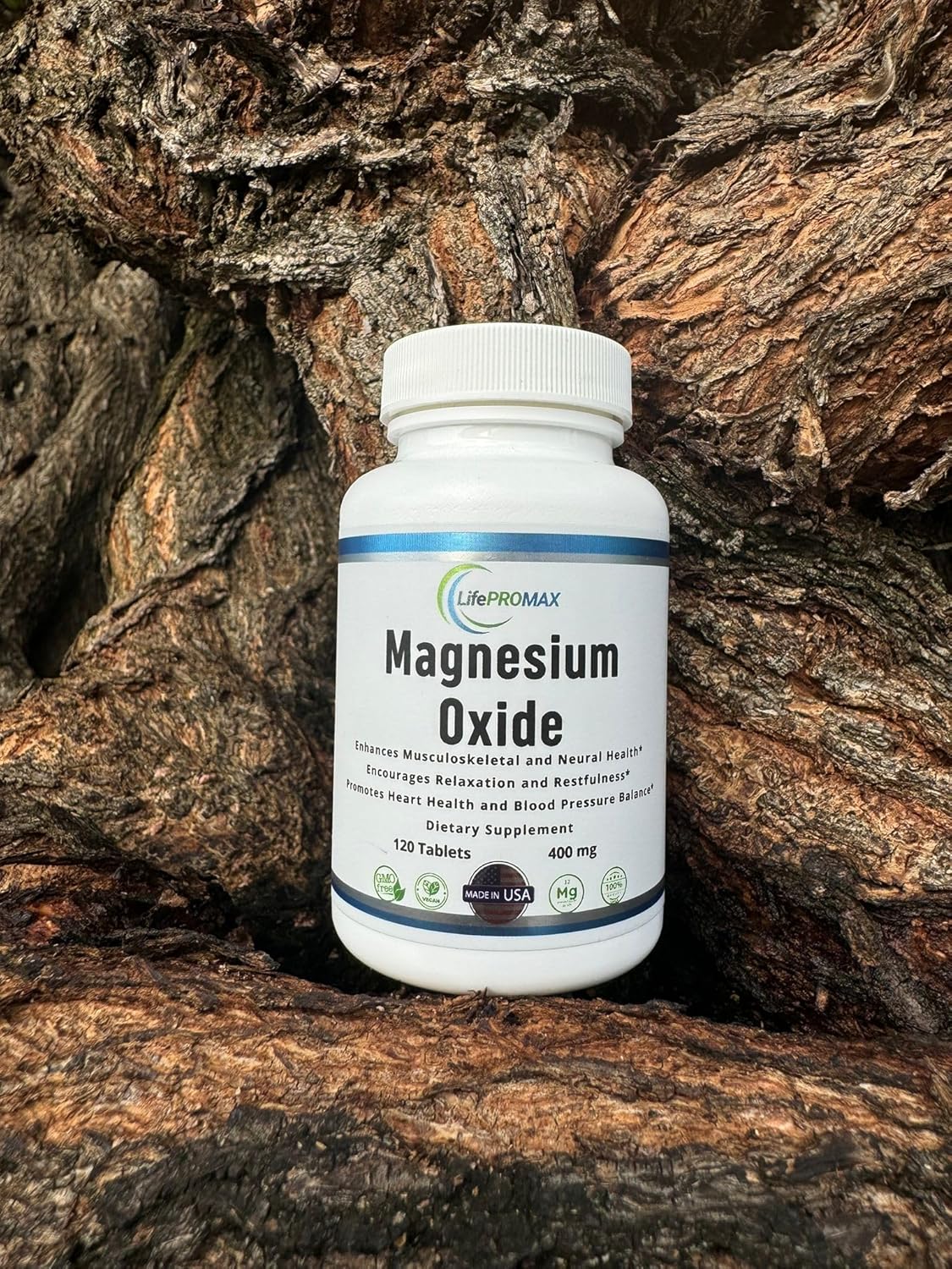 High Potency LifePROMAX Magnesium Oxide Supplement 400mg for Immune Support, Muscle Recovery, Leg Cramps and Relaxation - 120 Tablets
