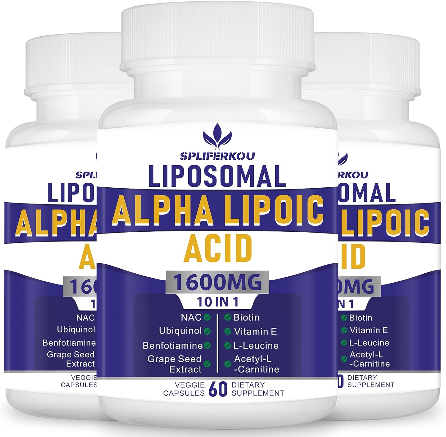 High Potency Liposomal Alpha Lipoic Acid 1600mg - Antioxidant & Energy Support - Gluten Free, Non GMO - 180 Capsules
