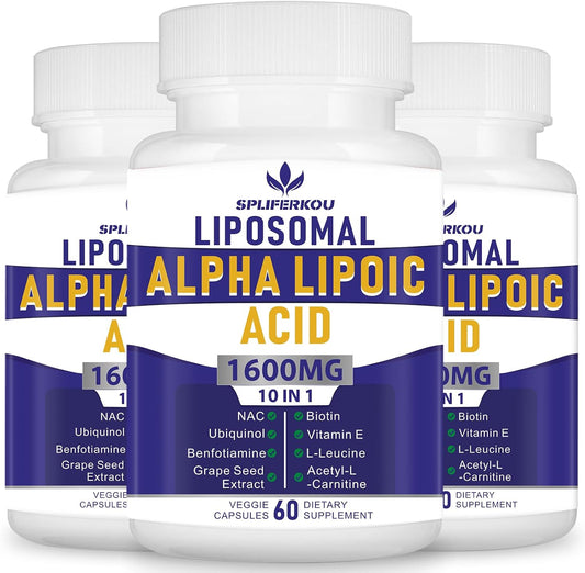 High Potency Liposomal Alpha Lipoic Acid 1600mg - Antioxidant & Energy Support - Gluten Free, Non GMO - 180 Capsules