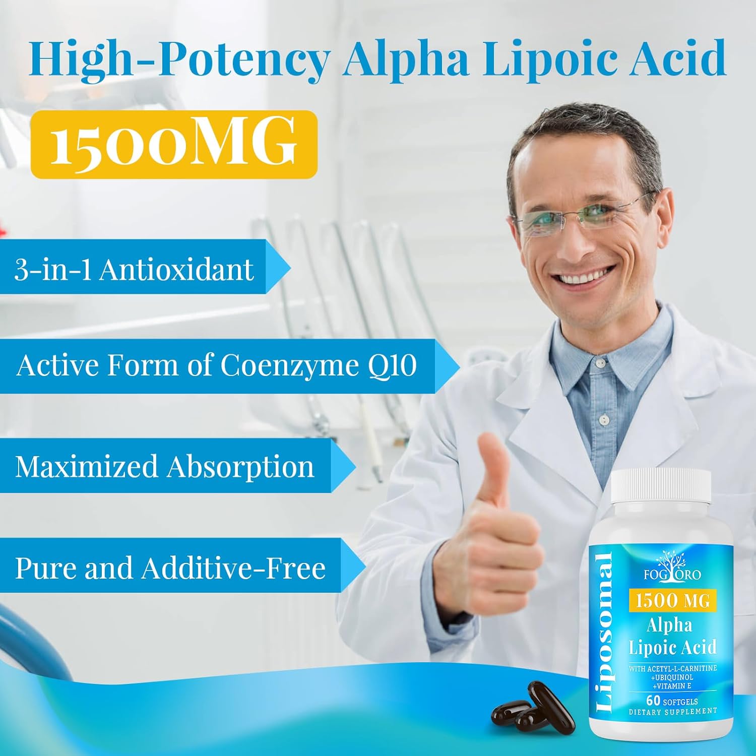 High Potency Liposomal Alpha Lipoic Acid Supplement for Energy Production & Antioxidant Support - 1500mg, 120 Softgels