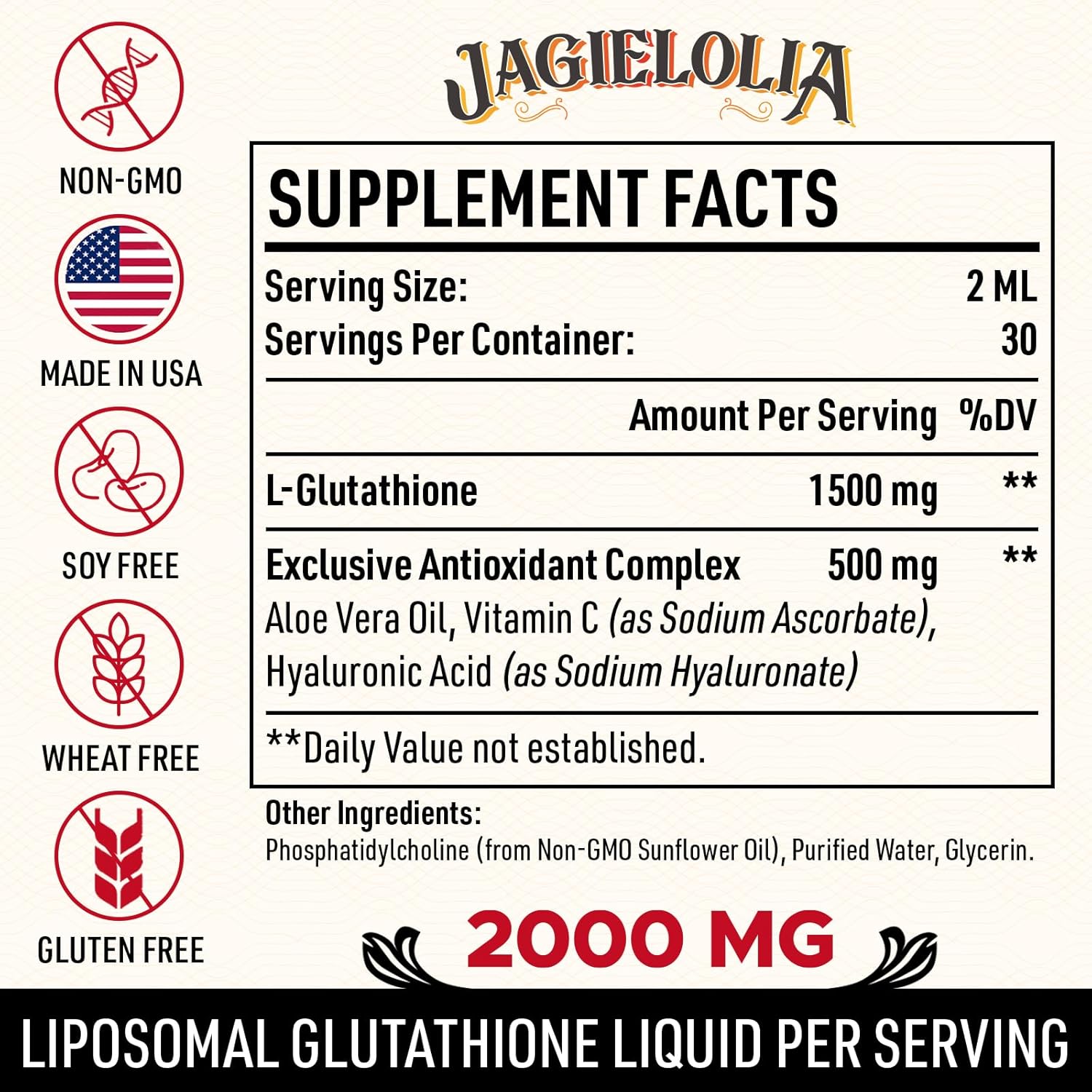 High Potency Liposomal Glutathione Liquid Drops - 2000 MG Supplement for Liver Detox, Energy Boost, Anti-Aging - Superior Absorption - 2 Fl. Oz