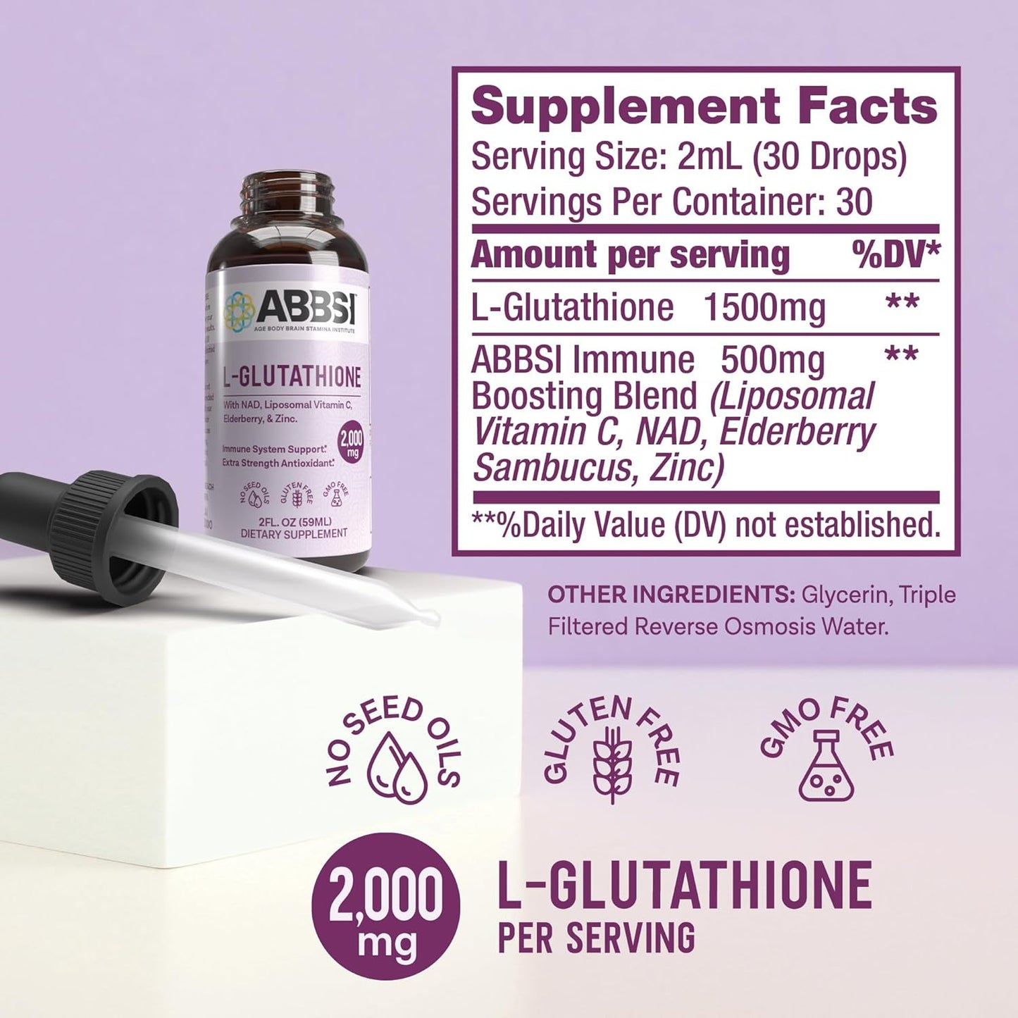 High Potency Liposomal Glutathione Liquid with NAD & Elderberry - 2000MG - Enhanced Absorption - 2 fl oz - Non-GMO, Vegan, Gluten-Free