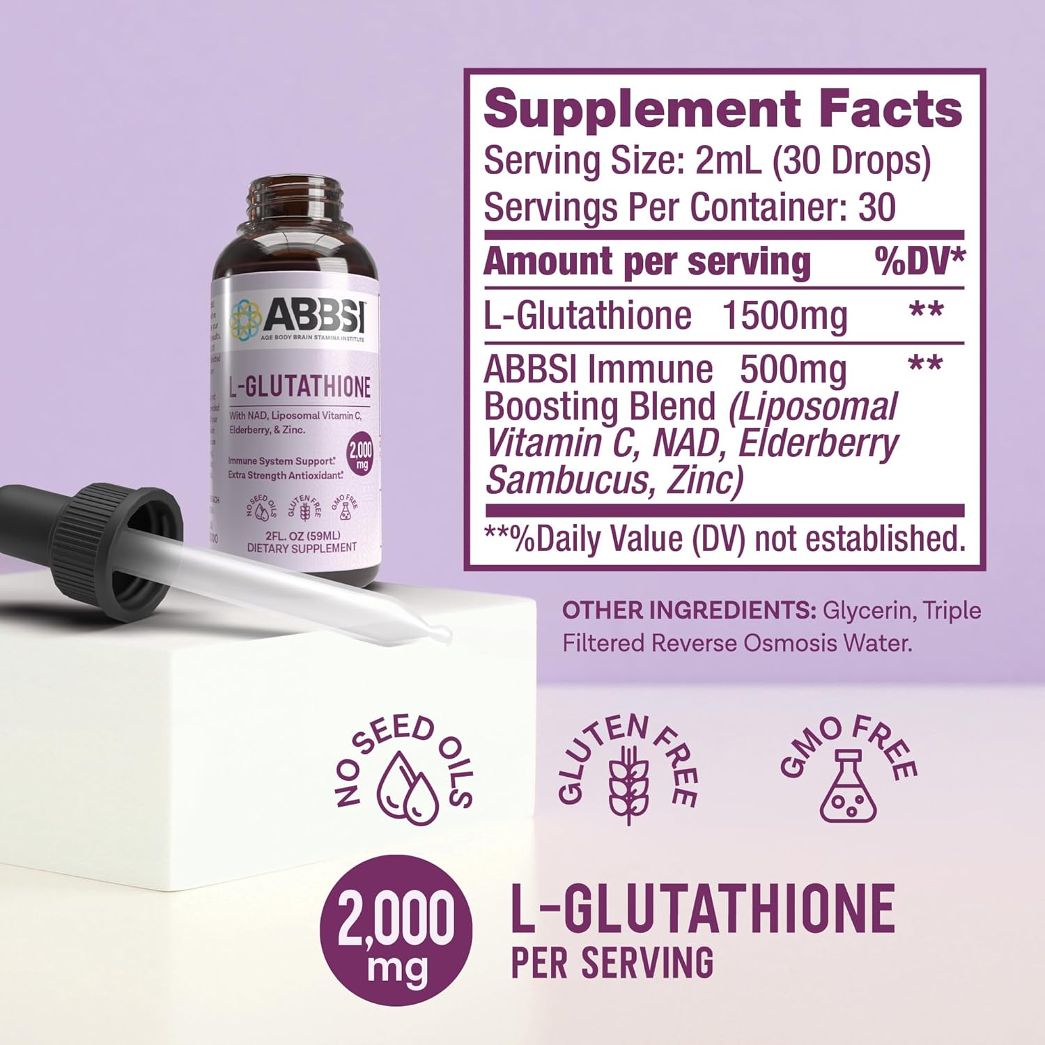 High Potency Liposomal Glutathione Liquid with NAD & Elderberry - 2000MG - Enhanced Absorption - 2 fl oz - Non-GMO, Vegan, Gluten-Free