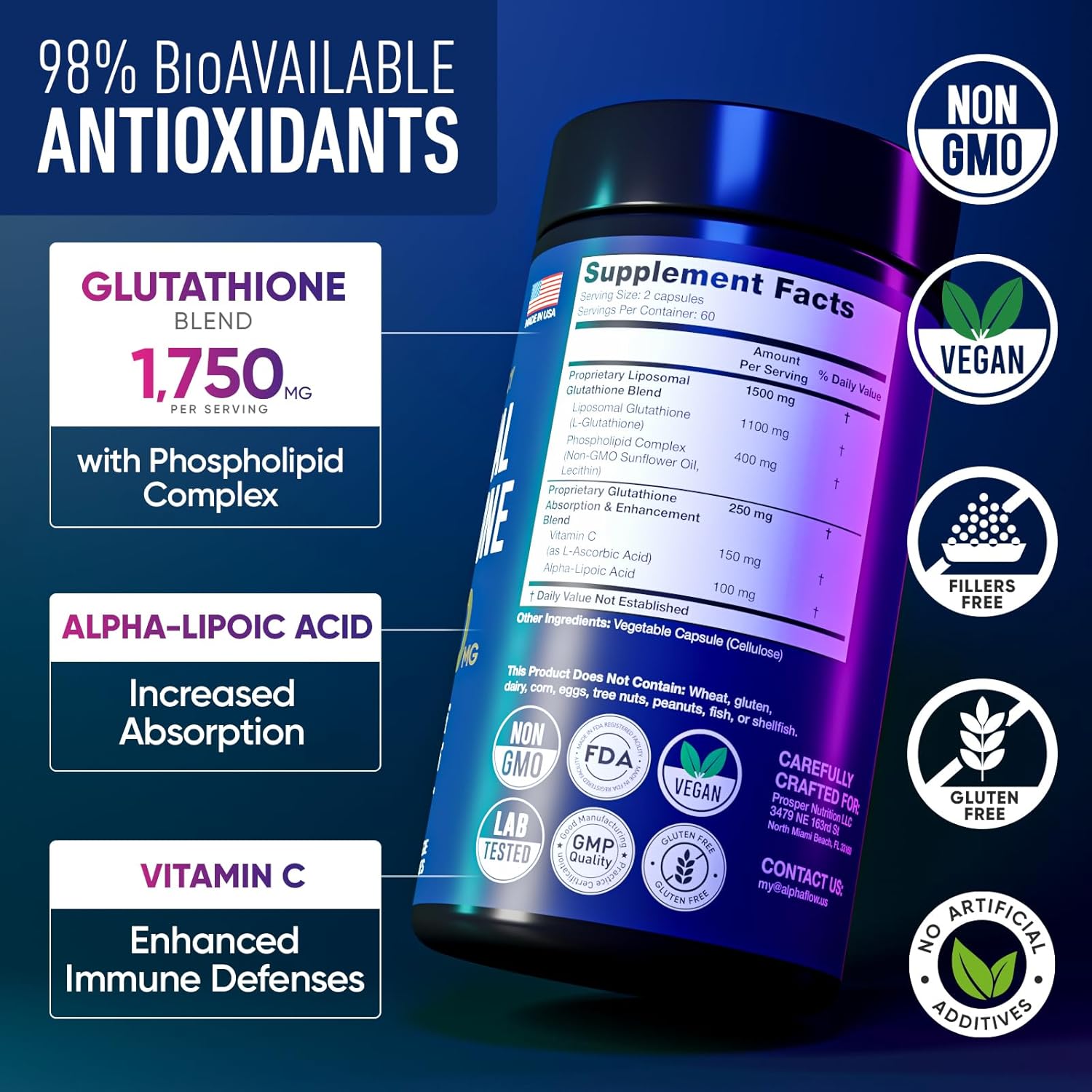 High Potency Liposomal Glutathione Supplement with Vitamin C for Liver Detox and Immune Support - 120 Capsules