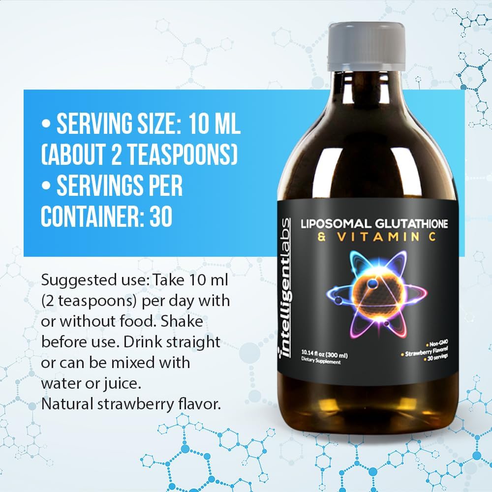 High Potency Liposomal Glutathione + Vitamin C Liquid Antioxidant Formula - 500mg Glutathione + 1000mg Vitamin C, 30 Servings