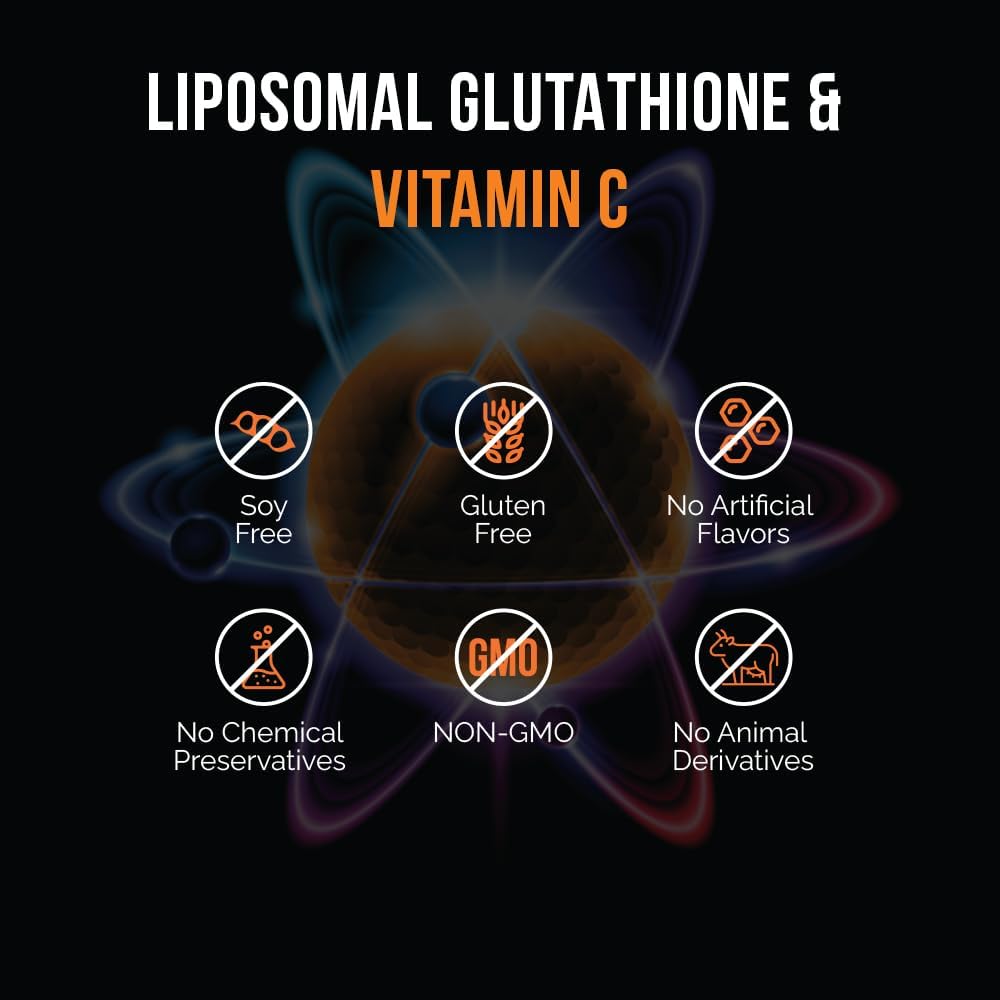 High Potency Liposomal Glutathione + Vitamin C Liquid Antioxidant Formula - 500mg Glutathione + 1000mg Vitamin C, 30 Servings