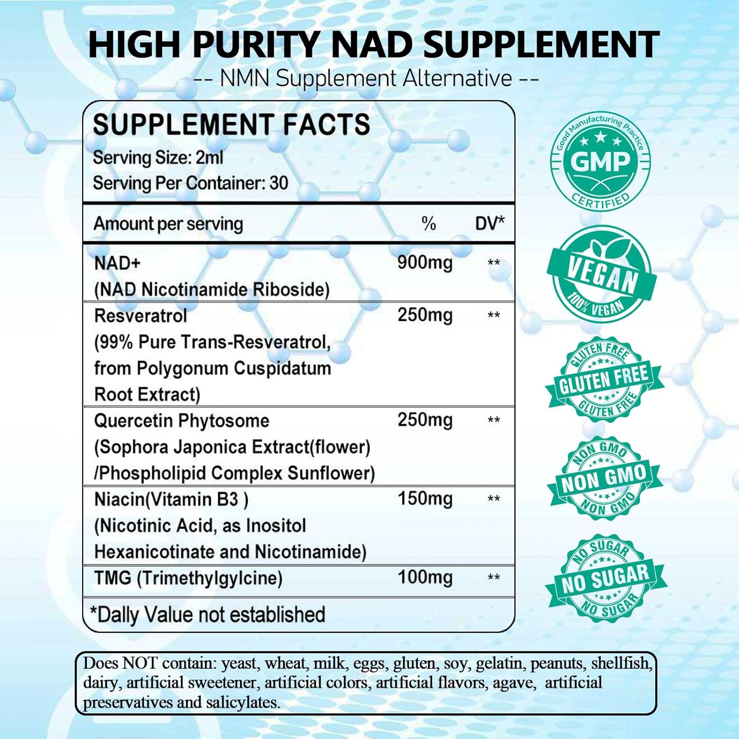High Potency Liposomal NAD Plus Liquid Supplement with Resveratrol for Cell Regeneration and Anti-Aging - 900mg NAD Nicotinamide Riboside, Quercetin, TMG, Vitamin B3 for Longevity and Energy Boost
