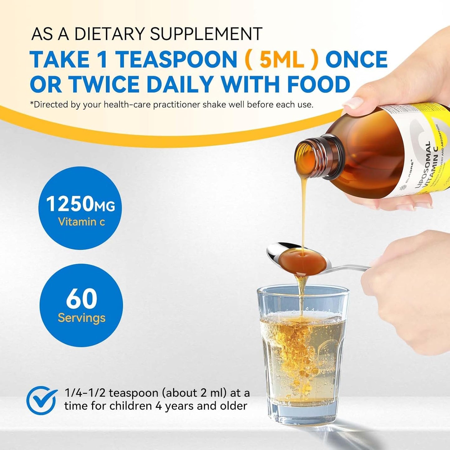 High Potency Liposomal Vitamin C Supplement for Immune Support - 1250mg, Superior Absorption, Skin Health, Non-GMO - 60 Servings