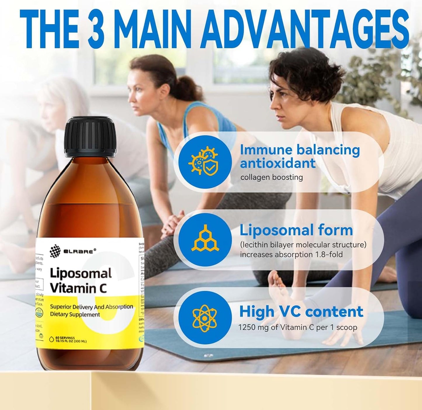 High Potency Liposomal Vitamin C Supplement for Immune Support - 1250mg, Superior Absorption, Skin Health, Non-GMO - 60 Servings