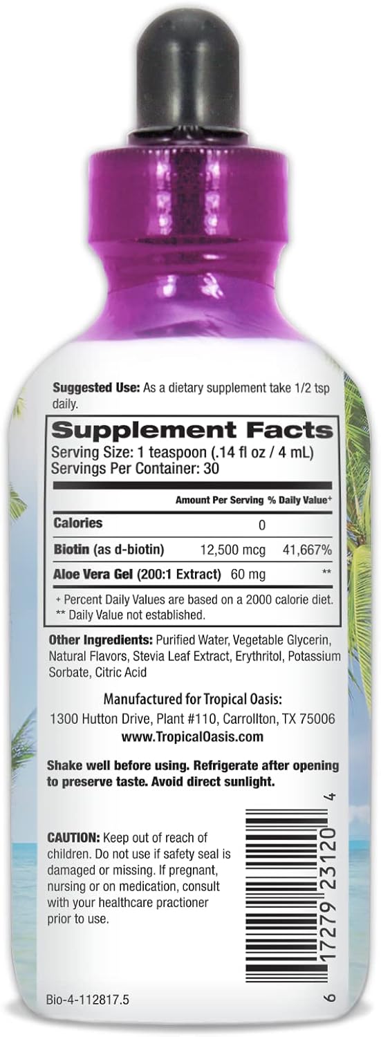 High Potency Liquid Biotin Drops for Fast Hair Growth & Healthy Skin - 12,500 MCG, Vegan, Max Absorption - 4oz, 30 Servings