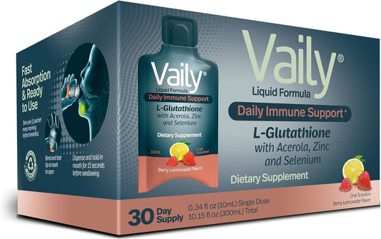 High Potency Liquid Glutathione Supplement with Acerola Vitamin C, Zinc & Selenium - Immune Support for Adults - Antioxidant & Skin Health - 30 Single-dose Vials