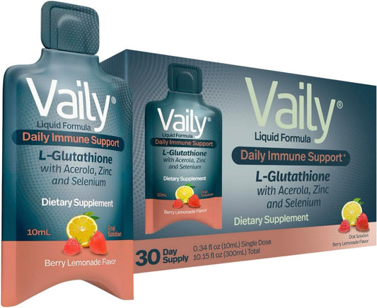High Potency Liquid Glutathione Supplement with Acerola Vitamin C, Zinc, and Selenium - Immune Support for Adults - Skin Health and Detox - 30 Single-dose Vials