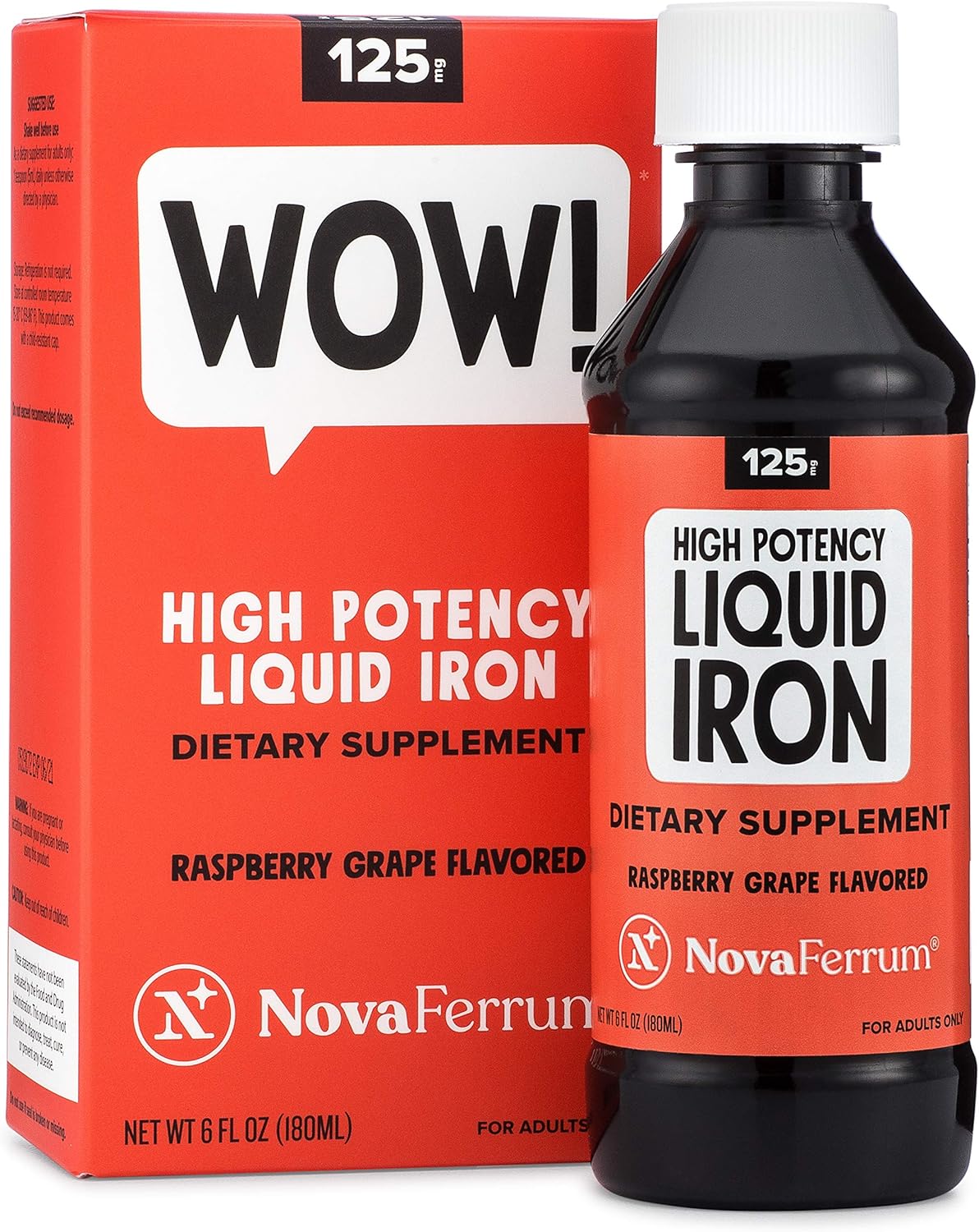 High Potency Liquid Iron Supplement for Adults - 125mg Per 5mL Dose - Vegan & Gluten Free - Iron Deficiency - NovaFerrum Wow