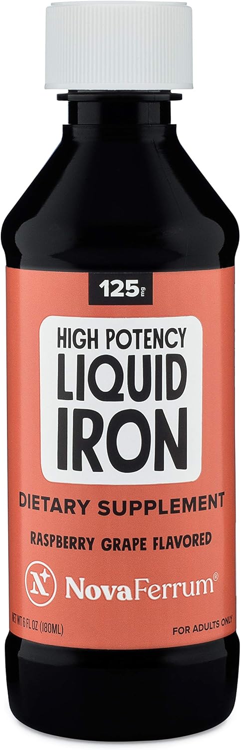 High Potency Liquid Iron Supplement for Adults - 125mg Per 5mL Dose - Vegan & Gluten Free - Iron Deficiency - NovaFerrum Wow