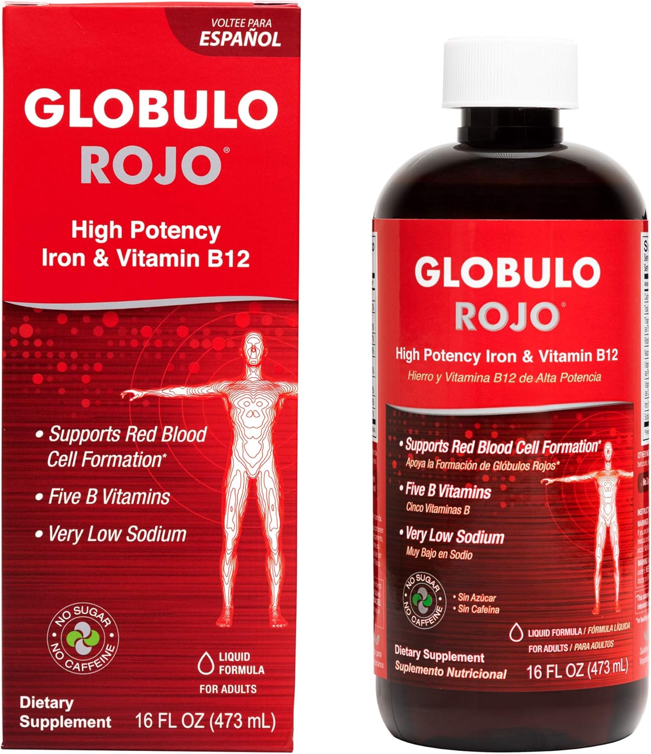 High Potency Liquid Iron Supplement with B Vitamins for Vegans - 16 FL OZ