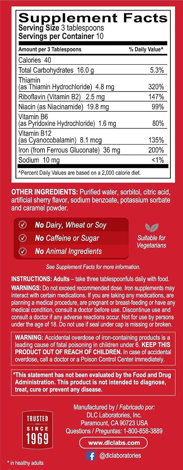 High Potency Liquid Iron Supplement with B Vitamins for Vegans - 16 FL OZ