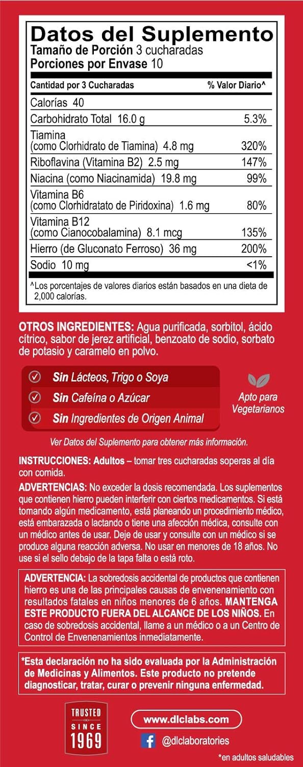 High Potency Liquid Iron Supplement with B Vitamins for Vegans - 16 FL OZ