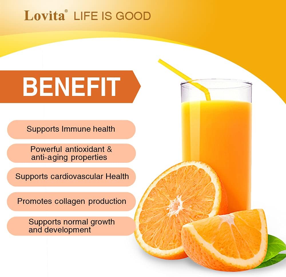 High Potency Lovita Vitamin C 1000mg with Bioflavonoids & Rose HIPS, Timed Release Tablets - 4 Month Supply for Immune Support