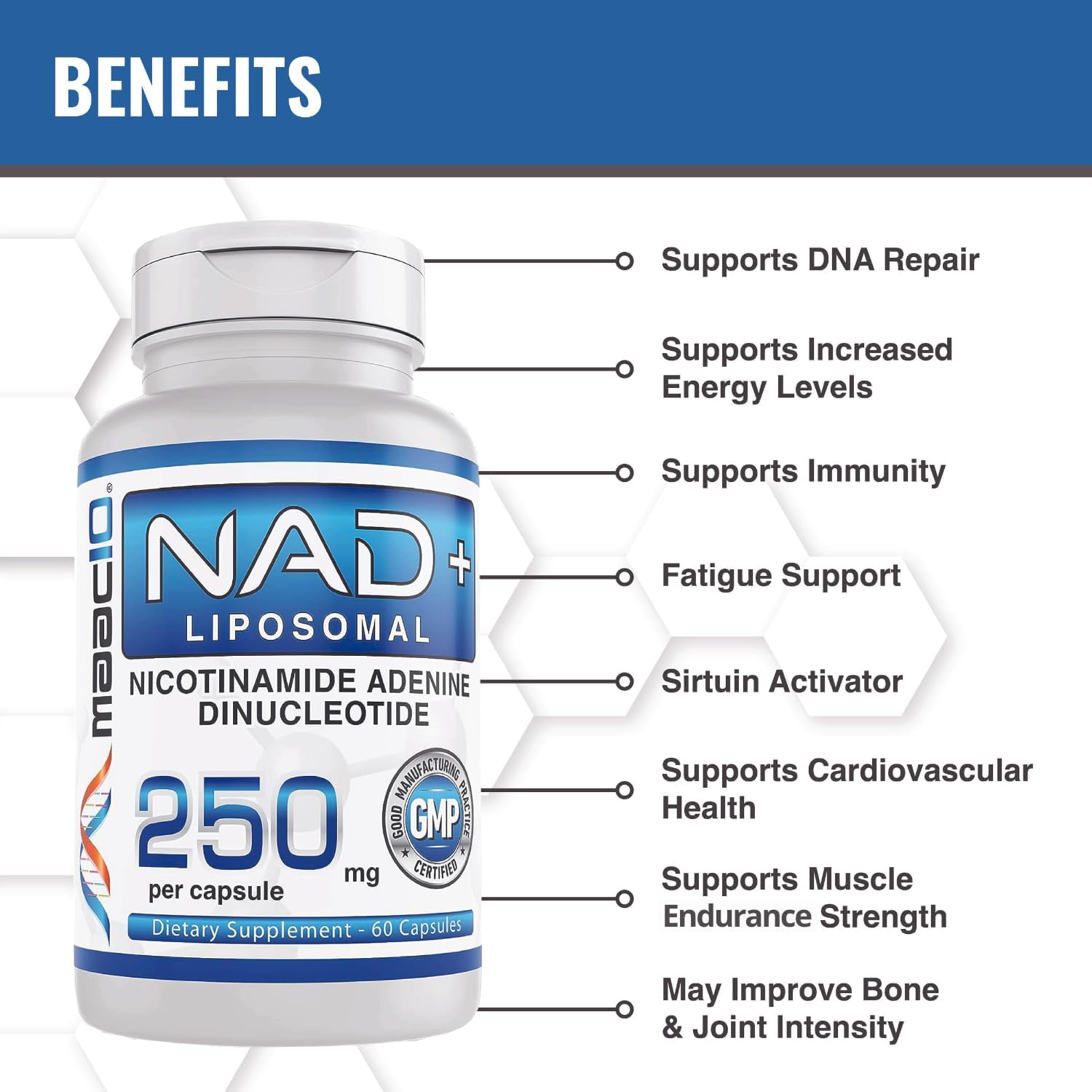 High Potency MAAC10 NAD+ Liposomal Capsules (250mg, 60-Day Supply) for Cellular Health and Energy Boost