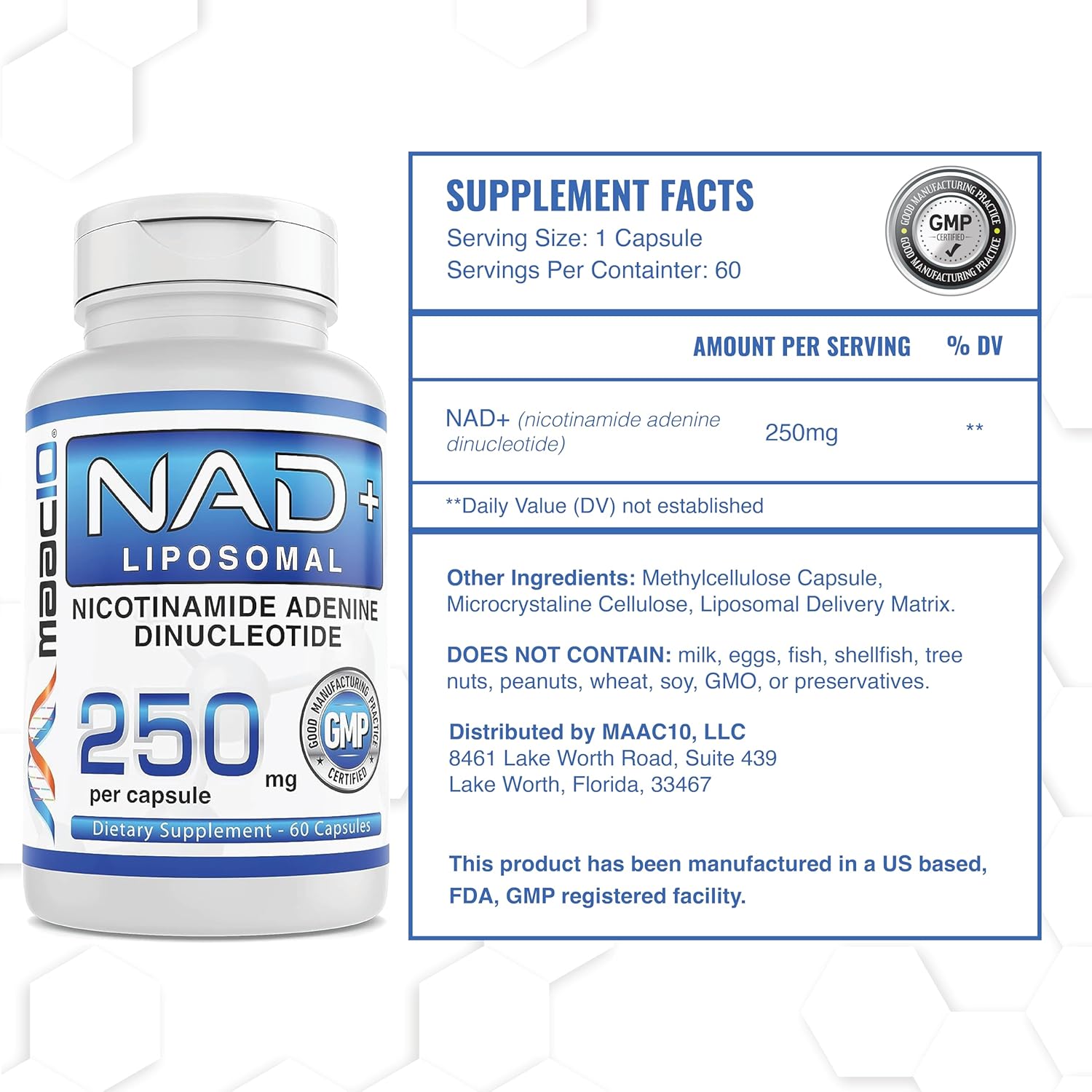 High Potency MAAC10 NAD+ Liposomal Capsules (250mg, 60-Day Supply) for Cellular Health and Energy Boost