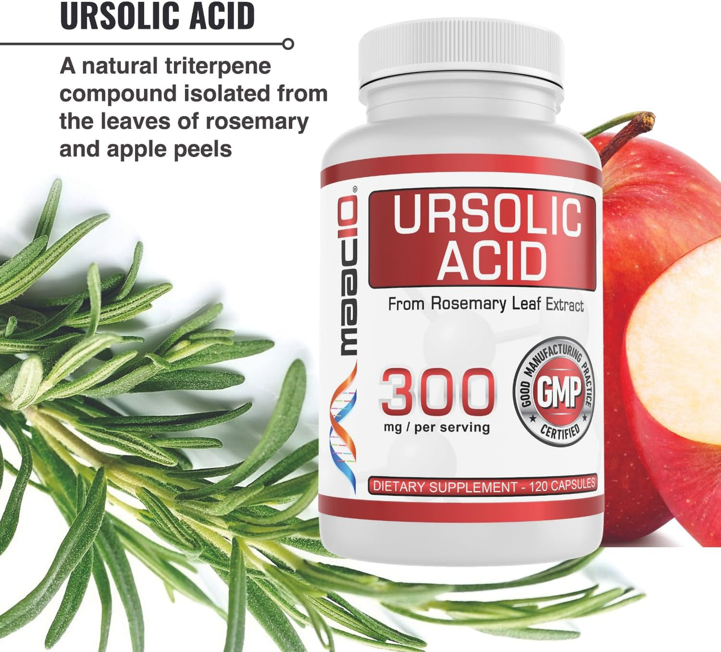 High Potency MAAC10 Ursolic Acid Capsules | 300mg per Serving | Rosemary Extract | AMPK & Sirtuin Activator | Lab Tested