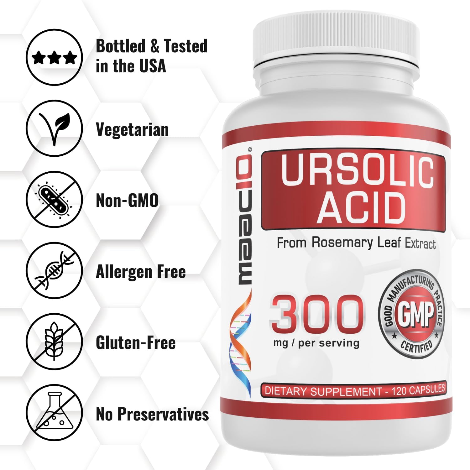 High Potency MAAC10 Ursolic Acid Capsules | 300mg per Serving | Rosemary Extract | AMPK & Sirtuin Activator | Lab Tested