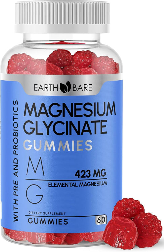 High Potency Magnesium Bisglycinate Gummies with Pre and Probiotics - 423mg of Elemental Magnesium, 60 Count for Superior Health Support