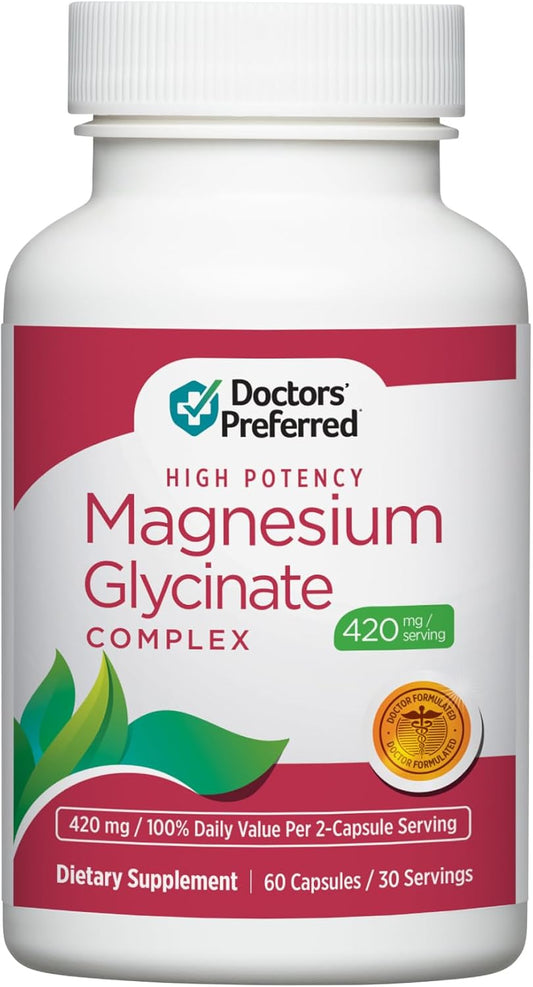 High Potency Magnesium Glycinate Complex - Formulated by Doctors for Heart Health & Mood Support - 420 mg per Serving - 30-Day Supply