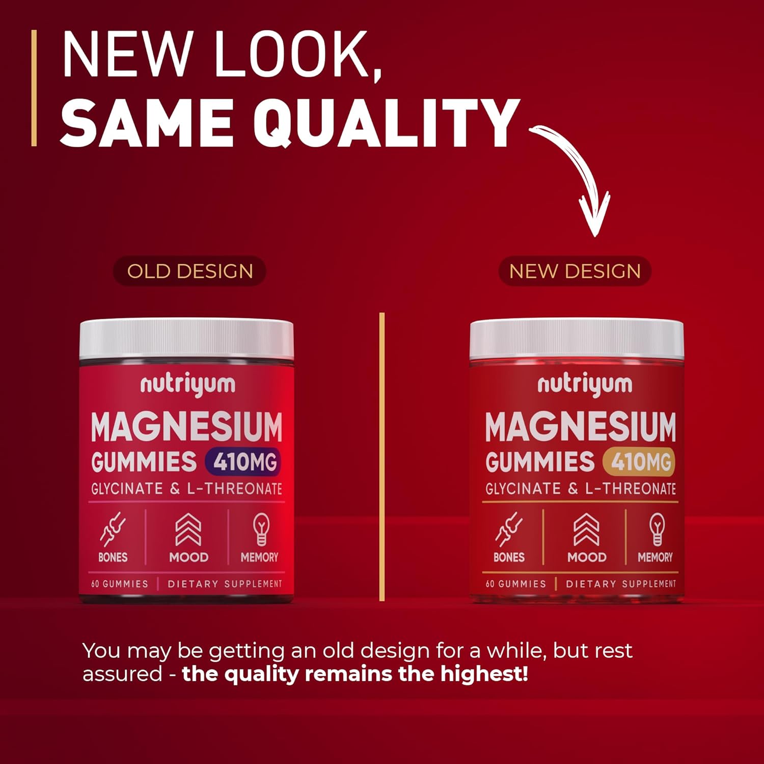 High Potency Magnesium Glycinate Gummies for Bones, Memory, and Mood Support - 60 Chewables, 2 Month Supply - Nutriyum Magnesium Gummies
