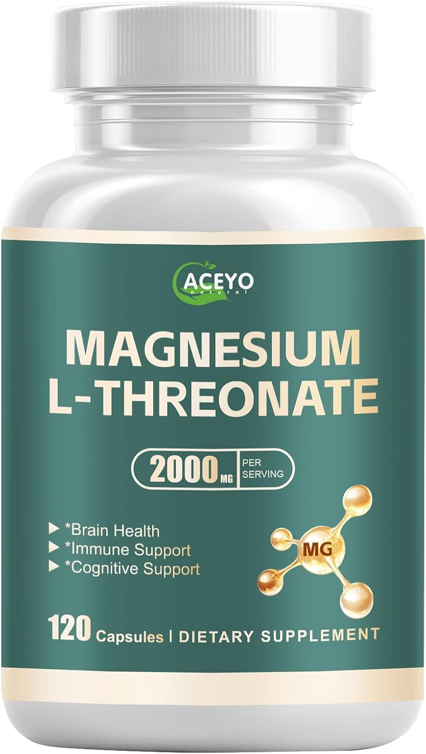 High Potency Magnesium L-Threonate Capsules - 2000 mg Supplement for Brain, Sleep, Memory & Attention - 120 Vegetarian Capsules for Men & Women
