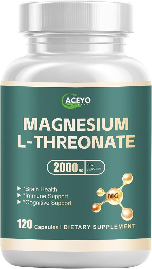 High Potency Magnesium L-Threonate Capsules - 2000 mg Supplement for Brain, Sleep, Memory & Attention - 120 Vegetarian Capsules for Men & Women