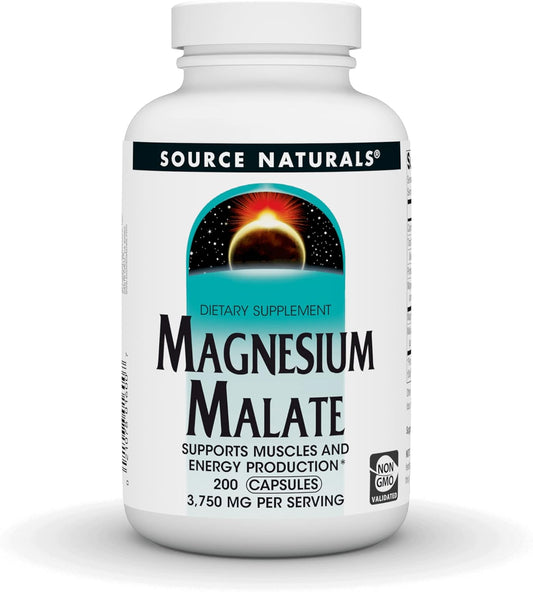 High Potency Magnesium Malate Supplement for Muscle Support and Energy Production - 3750 MG, 200 Capsules by Source Naturals