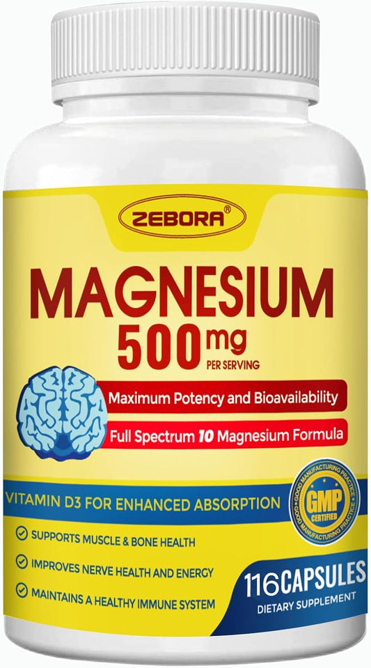 High Potency Magnesium Supplement Complex - 500mg Tablets by ZEBORA