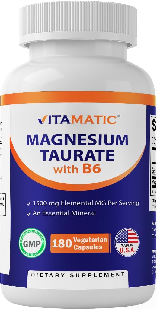 High-Potency Magnesium Taurate Capsules with B6 - 180 Vegetarian Capsules - Supports Muscle, Joint, and Heart Health - 1500mg per Serving