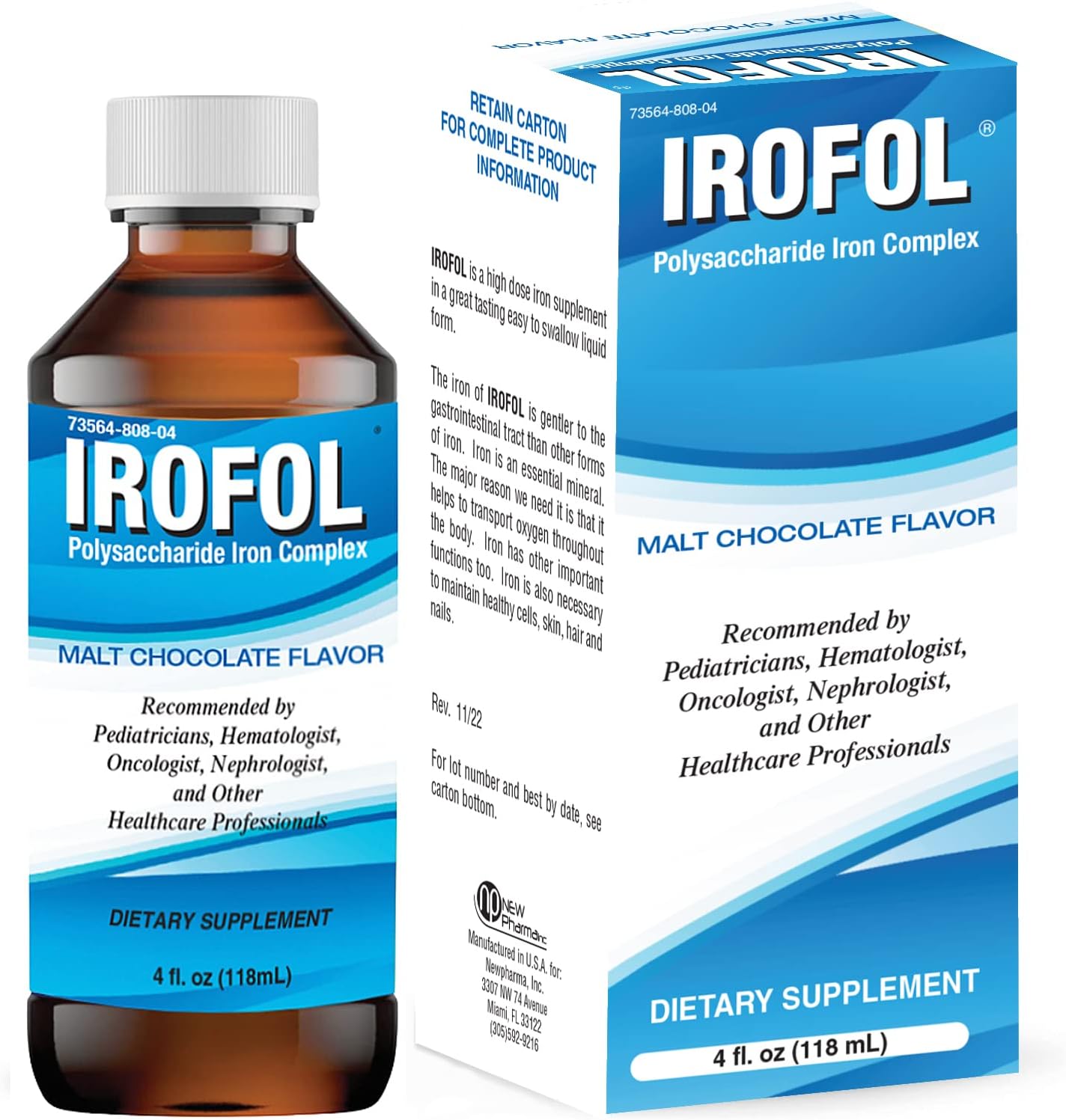 High Potency Malt Chocolate Liquid Iron Supplement for Kids & Adults - 4 fl oz - 100mg Polysaccharide Iron Complex - Anemia and Energy Support